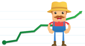 farmer cartoon standing infront of chart