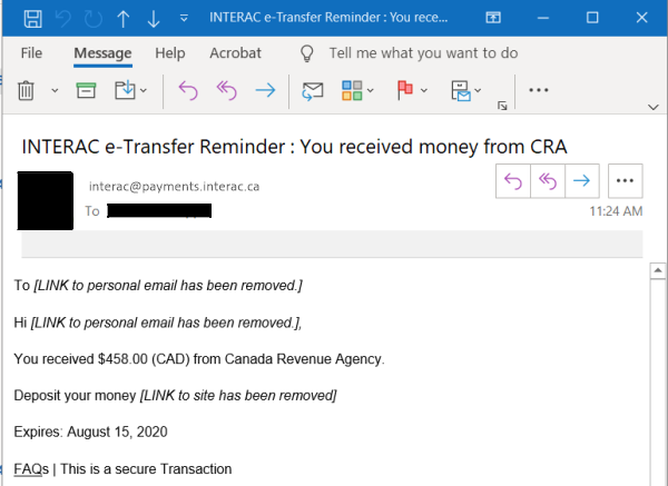 Sample email of fake CRA scam phishing FBC 